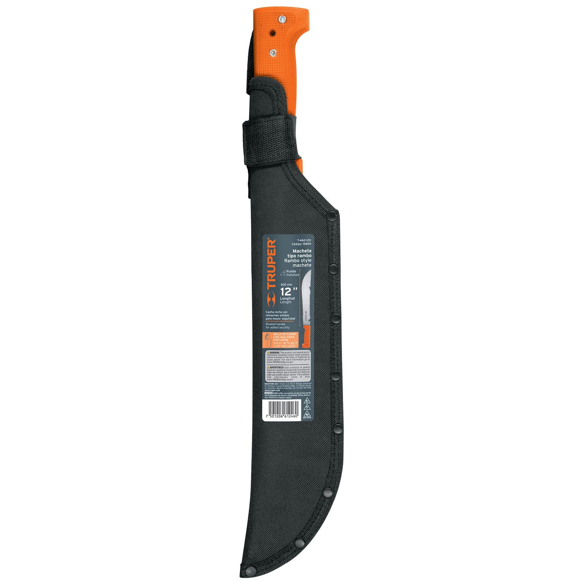 Machete rambo 12'cacha remachada naranja con funda TRUPER — foto oficial 2