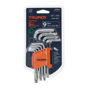 JUEGO 9 LLAVES TORX CON ORGANIZADOR ABATIBLE TRUPER 15554 TORX-9
