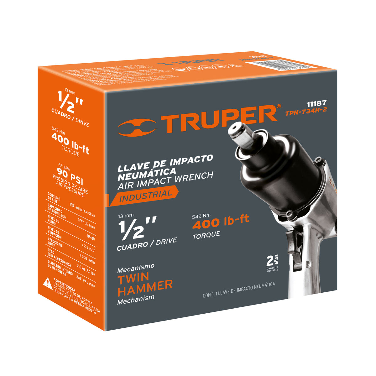 Llave (pistola) de impacto neumática 1/2', ind, TRUPER — foto oficial 2