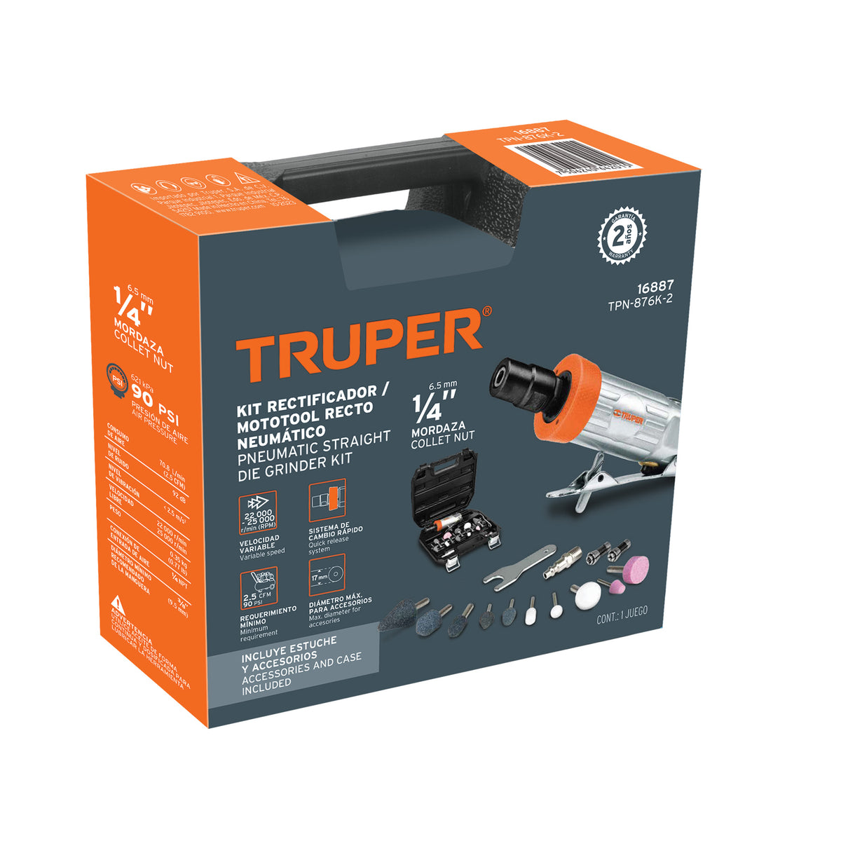 Kit de mini esmeriladora 1/4' con estuche plástico TRUPER — foto oficial 2