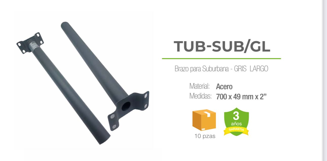 BRAZO PARA LAMPARA SUBRUBANA TUBULAR DE 70CMS DE LONGITUD X 2" DE DIAMETRO COLOR GRIS