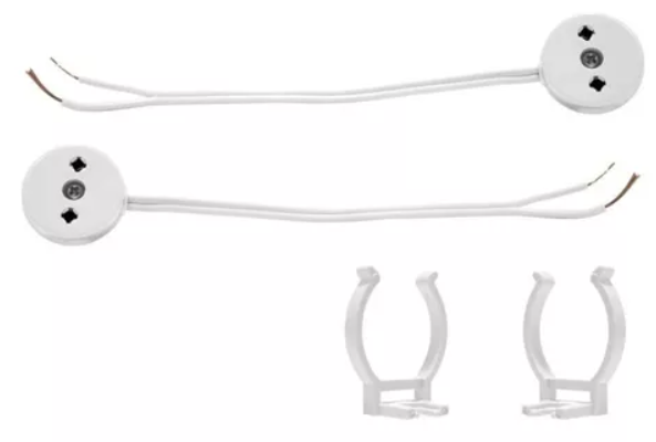 KIT BASICO PARA INSTALACION DE TUBO T8 DE CONECCION DE DOS LADOS WAC-014 DE WINLED. INCLUYE DOS GRAPAS Y DOS SOCKETS CON CABLE.