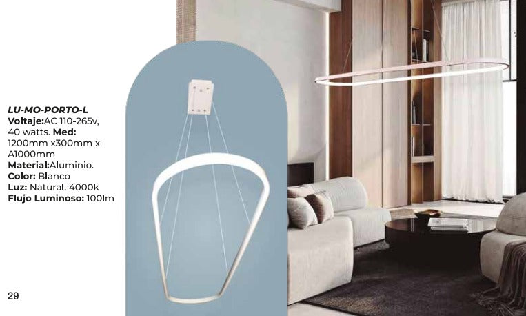 CANDIL COLGANTE DECORATIVO LUMINOR CON DISEÑO OVALO 50 WATTS LU-MO-PORTO-L-50W