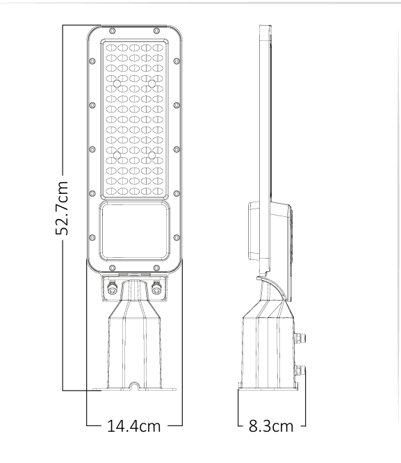 STREETLIGHT VIAL 100W 5700K 100-277V 12000LM ARTLITE ARE-020 SUB URBANA INCLUYE BASE Y FOTOCELDA DE TORQUE.