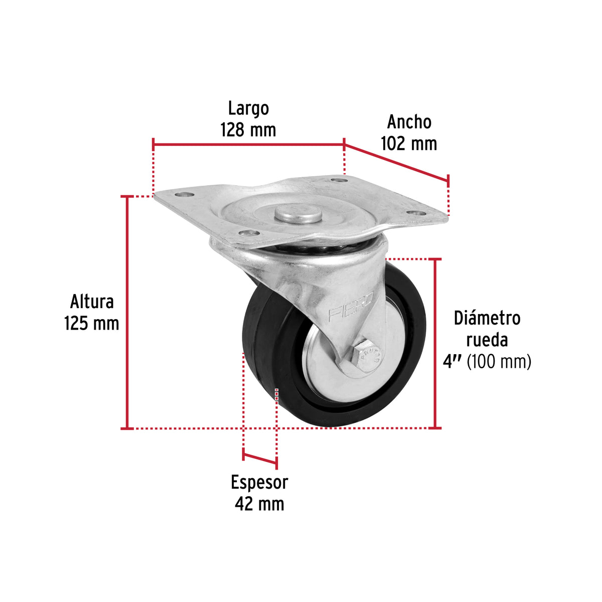 RODAJA HULE 4' PLACA GIRATORIA C/BALERO CARGA 100KG FIERO 48613 RO-1217