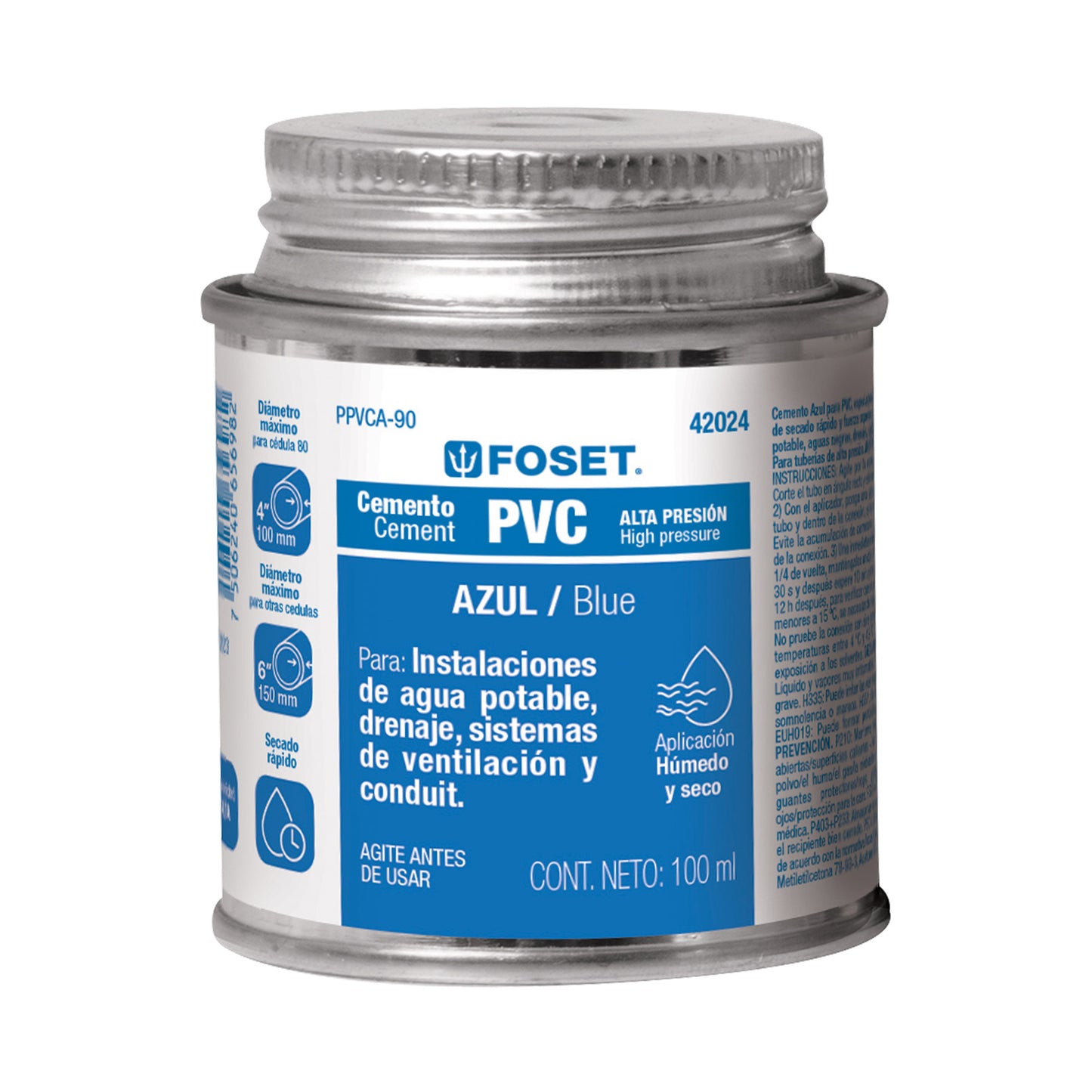 PEGAMENTO AZUL PARA PVC BOTE 90ML FOSET 42024 PPVCA-90