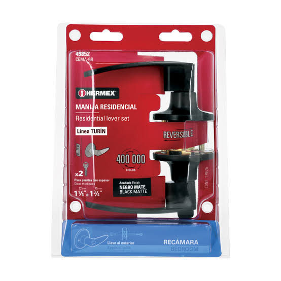 CERRADURA MANIJA CILINDRO LATÓN NEGRO RECAMARA HERMEX 49852 CEMA-6R