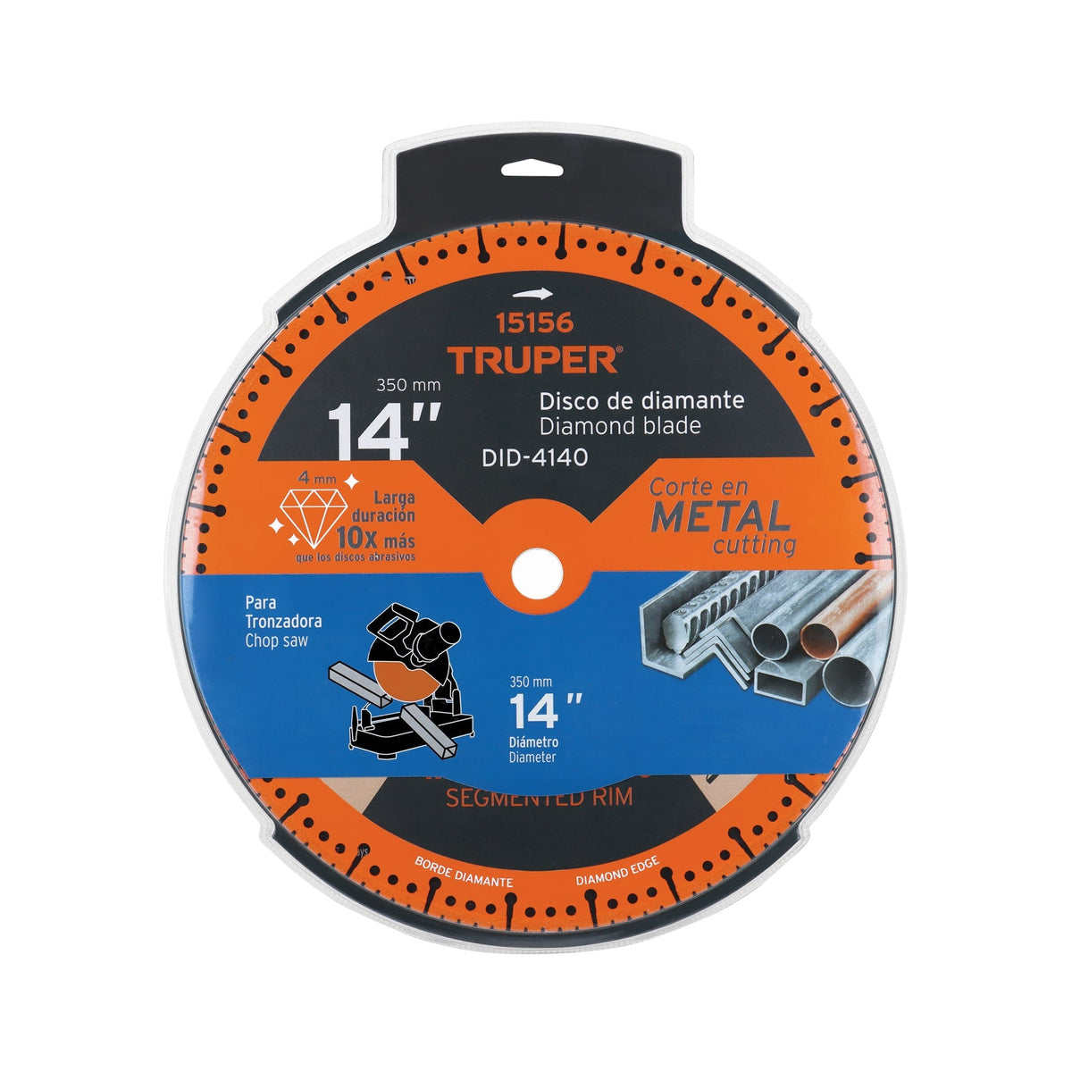DISCO DE DIAMANTE DE 14' X 4 MM CORTE DE METAL TRUPER 15156 DID-4140 - vista adicional