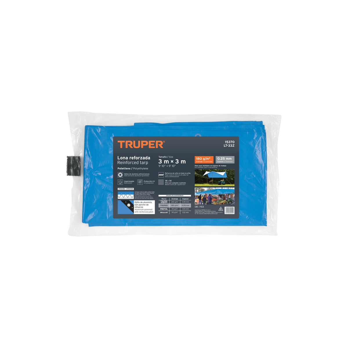 LONA DE POLIETILENO REFORZADA 3 X 3 M AZUL 180G/M2 TRUPER 15370 LT-33Z - vista adicional