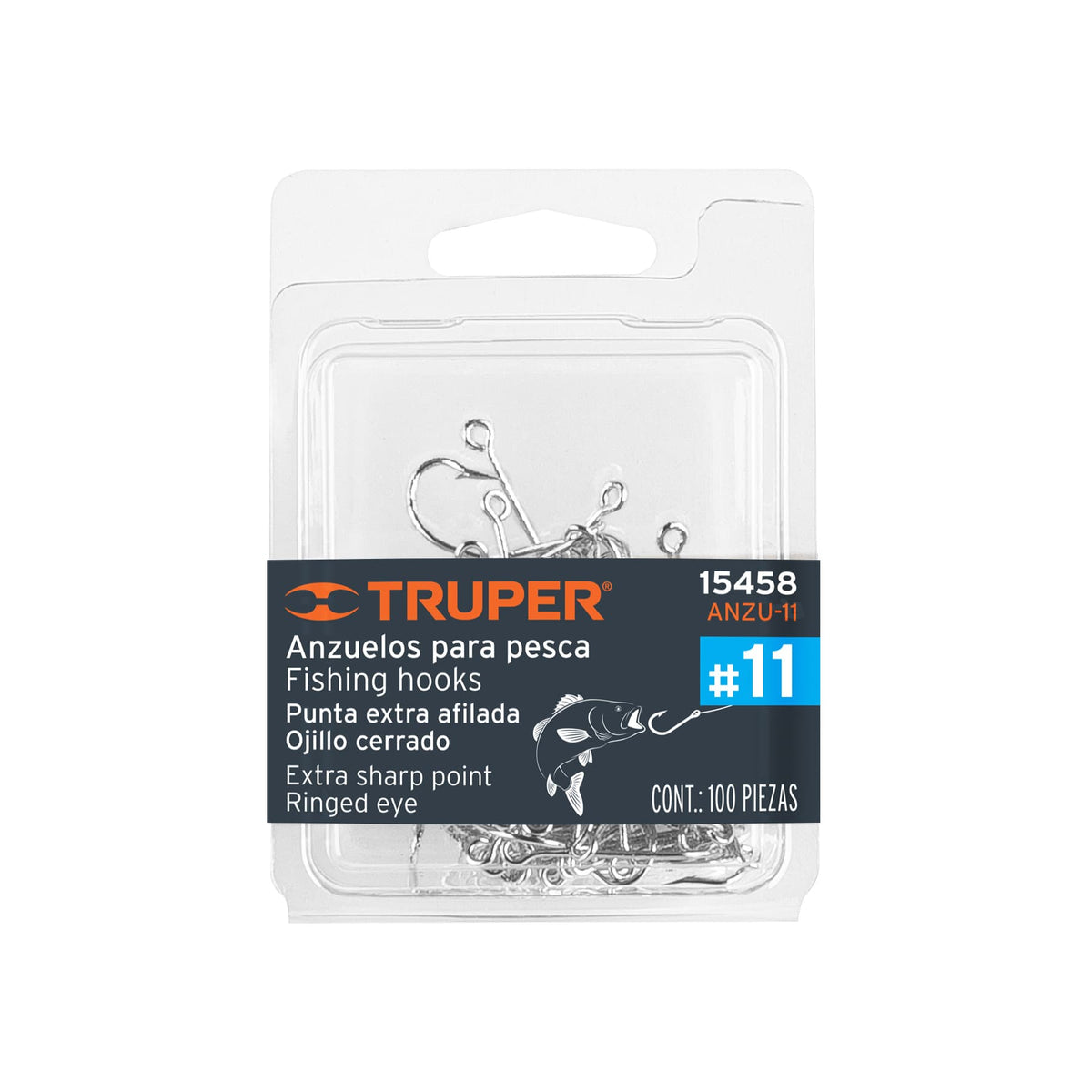 BLÍSTER CON 100 ANZUELOS PARA PESCA # 11 TRUPER 15458 ANZU-11