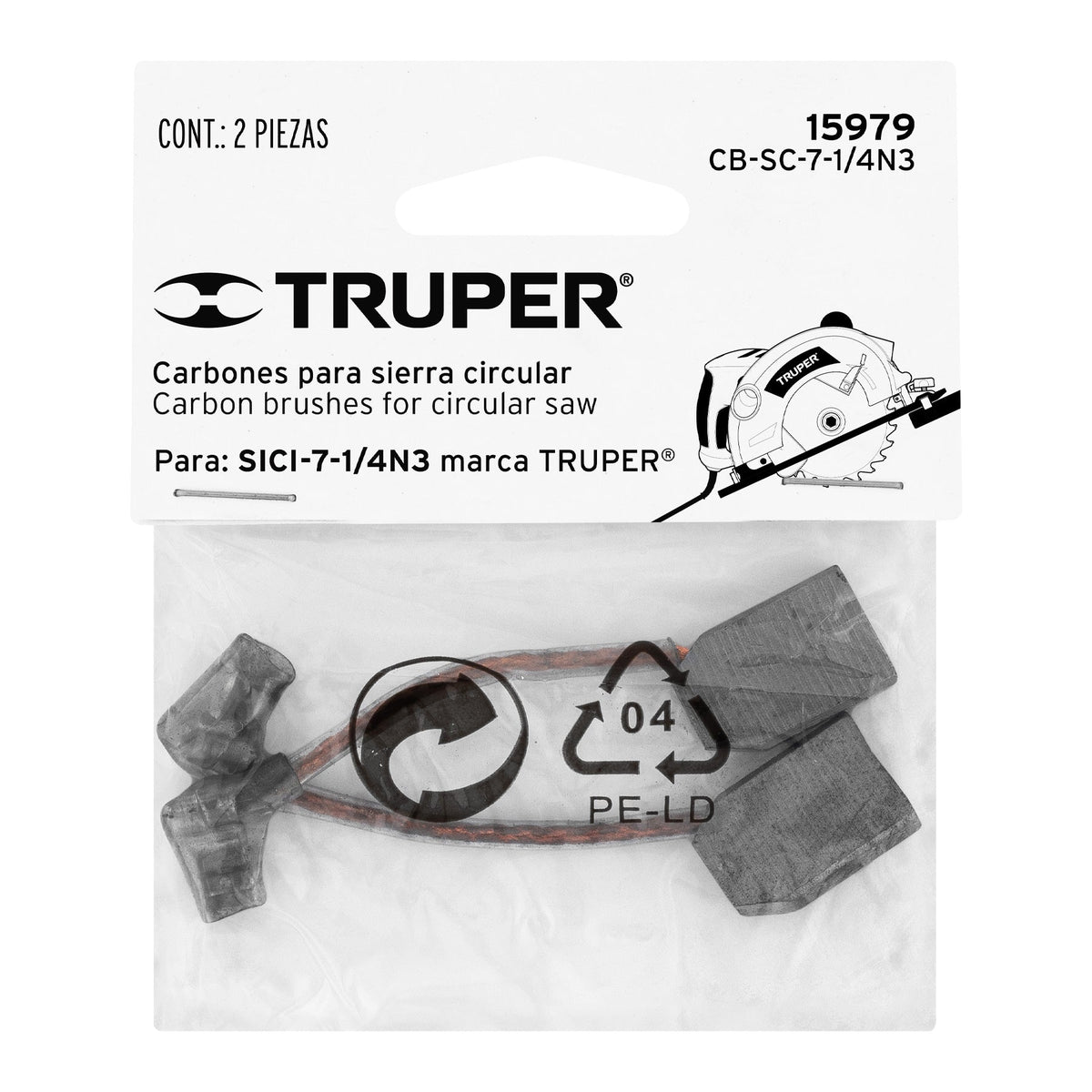 BOLSA CON 2 CARBONES DE REPUESTO PARA SICI-7-1/4N3 TRUPER 15979 CB-SC-7-1/4N3 - vista adicional