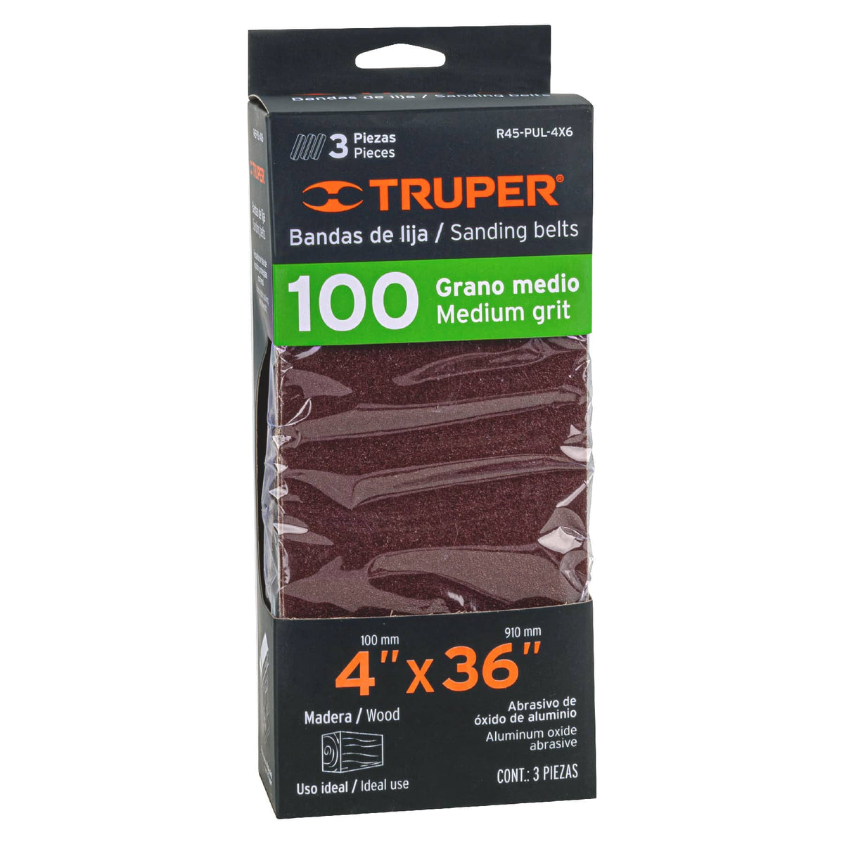 CAJA CON 3 BANDAS DE LIJA 4' X 36' GRANO 100 PARA PUL-4X6T 16155 R45-PUL-4X6 - vista adicional