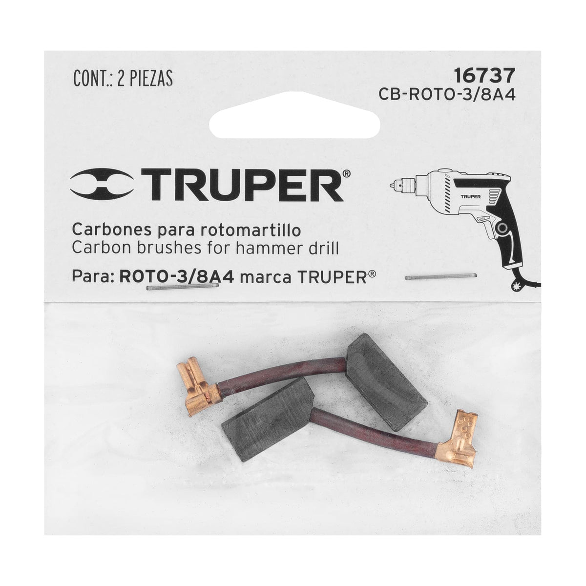 BOLSA CON 2 CARBONES DE REPUESTO PARA ROTO-3/8A4 TRUPER 16737 CB-ROTO-3/8A4