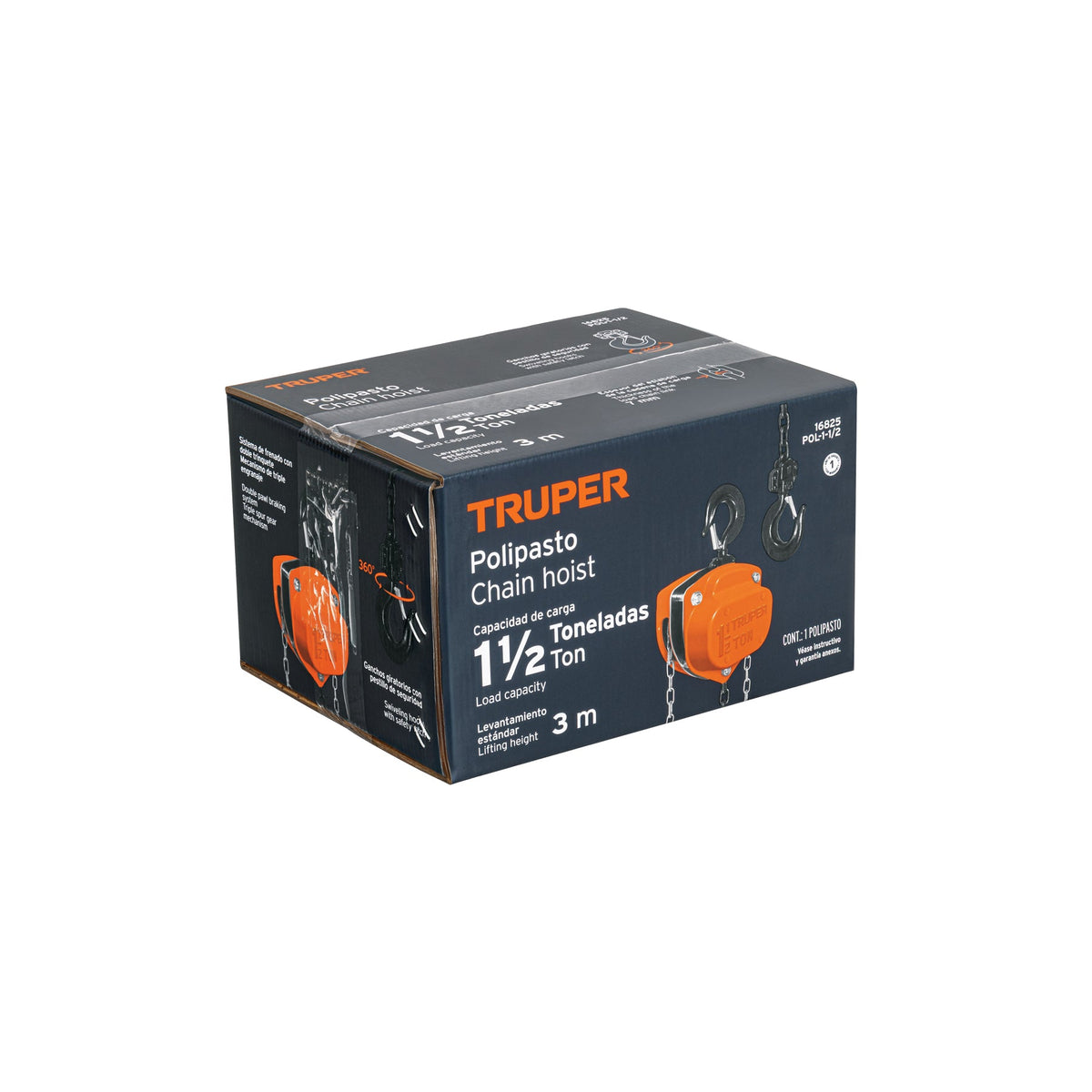 POLIPASTO DE CADENA DE 1-1/2 TON TRUPER 16825 POL-1-1/2