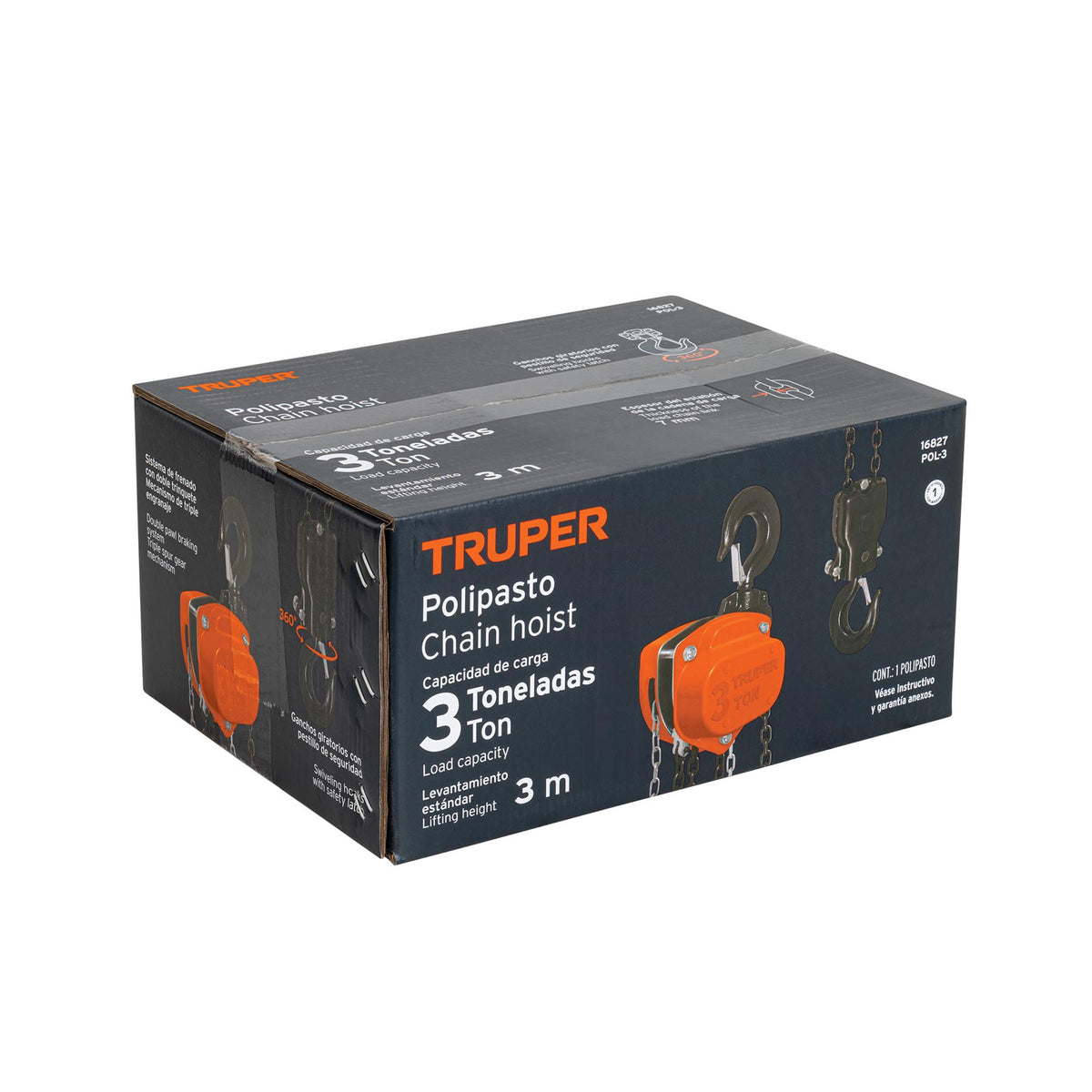 POLIPASTO INDUSTRIAL DE CADENA 3 TONELADAS TRUPER 16827 POL-3