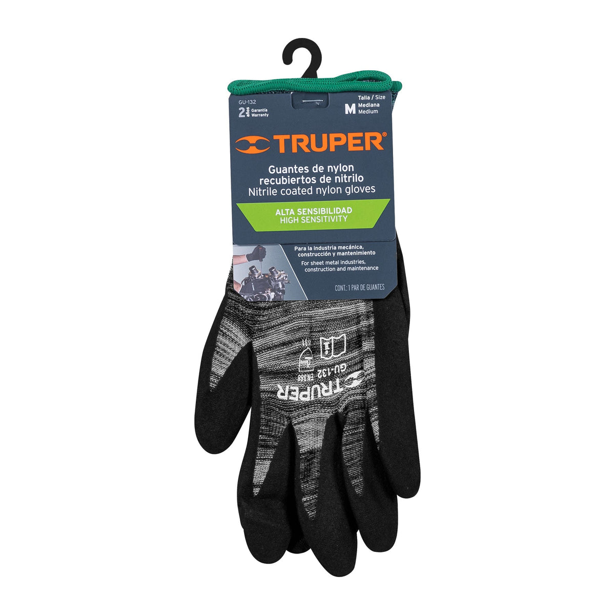 GUANTES DE NYLON RECUBIERTOS DE NITRILO ARENOSO M TRUPER 17064 GU-132