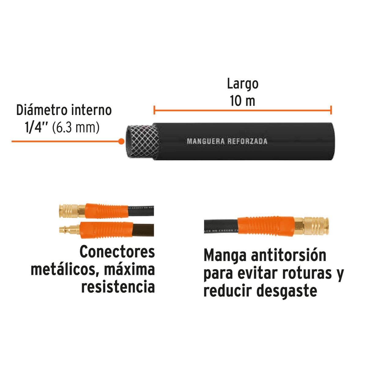 MANGUERA PARA COMPRESOR DE HULE 10M X 1/4' TRUPER 17080 MAN-AP-10-1/4