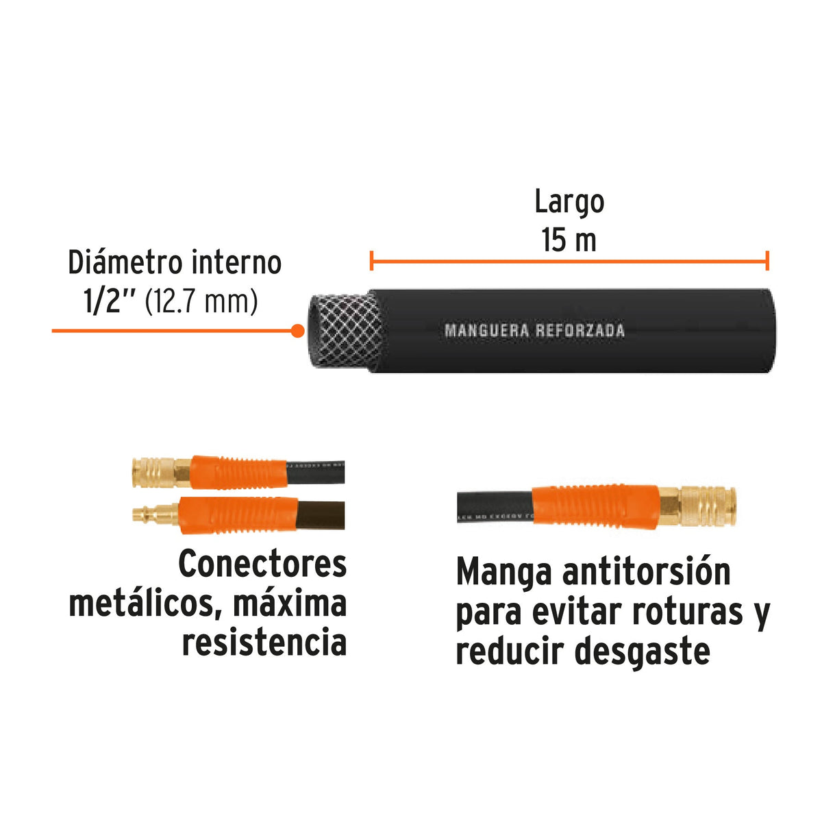 MANGUERA PARA COMPRESOR DE HULE 15M X 1/2' TRUPER 17086 MAN-AP-15-1/2