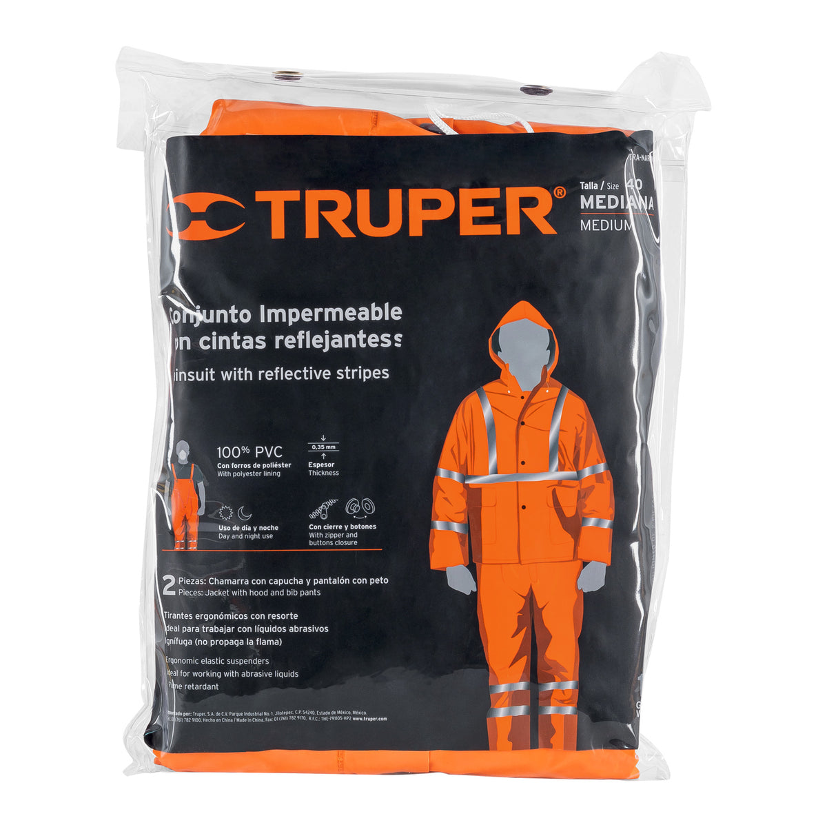 CONJUNTO IMPERMEABLE DOBLE CAPA NARANJA CON REFLEJANTE M 17408 TRA-NAR-M