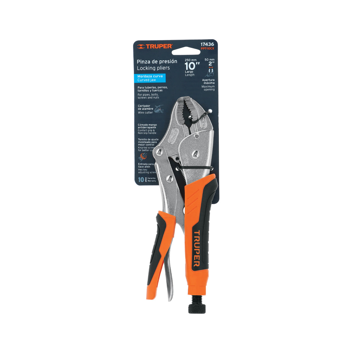 PINZA DE PRESIÓN 10' MORDAZA CURVA MANGO DE VINIL TRUPER 17436 PPT-10CX