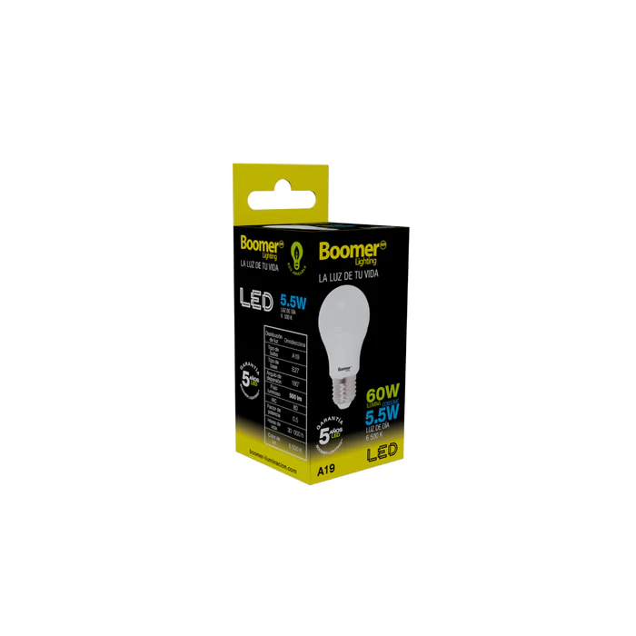 LÁMPARA FOCO LED A19 5.5W 100-240V 65K E27 FOLBO0A195.56500