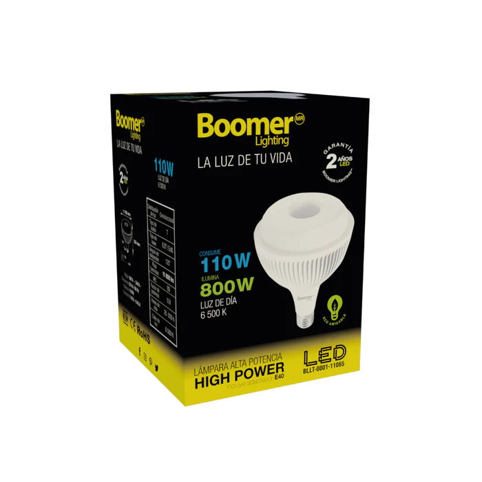 LÁMPARA FOCO LED INDUSTRIAL DE ALTA POTENCIA T MODELO "V" 110W 100-240V 65K BLLT-0001-11065 BOOMER