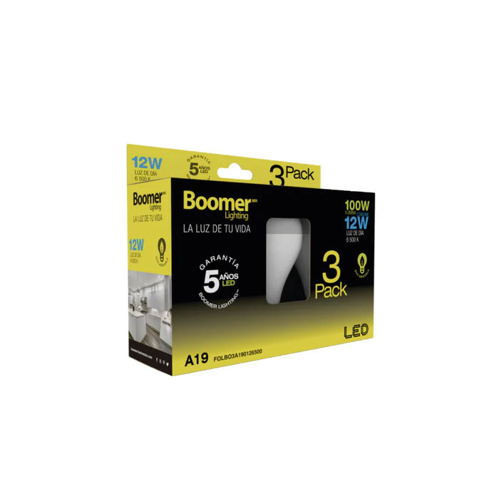 KIT 3 PIEZAS DE LÁMPARA FOCO LED A19 12W 100-240V 65K E27 FOLBO3A190126500