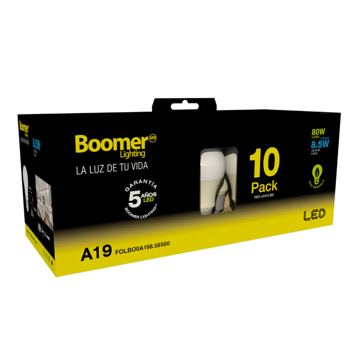 KIT 10 PIEZAS DE LÁMPARAS FOCO LED A19 8.5W 65K E27 PACK-LA10-8.565
