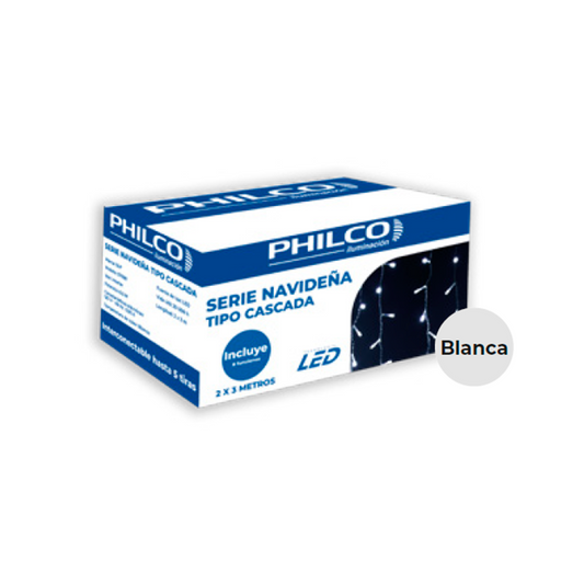 SERIE NAVIDEÑA LED BLANCA TIPO CORTINA 2X3MTS 8 EFECTOS PHILCO 57698