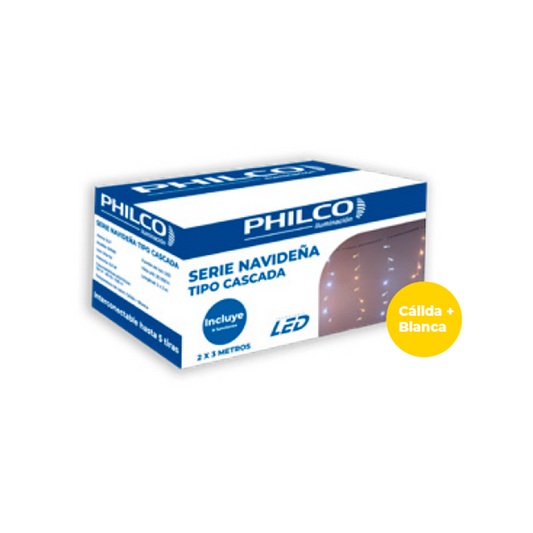 SERIE NAVIDEÑA LED BLANCA / AMBAR TIPO CORTINA 2X3MTS 8 EFECTOS PHILCO 57699