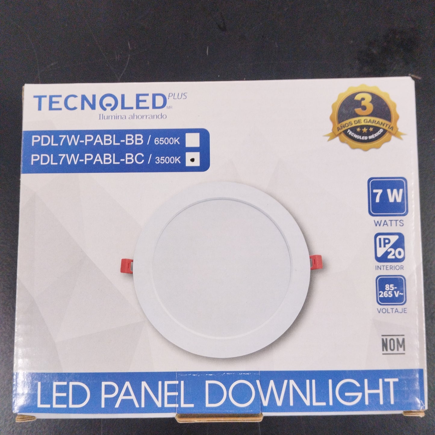 LED panel Downlight 85-265V 50-60Hz 3500K 7W IP/20 85-265V~ (PDL7W-PABL-BC)