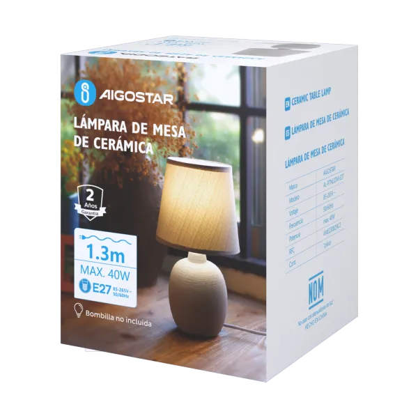 LÁMPARA CERÁMICA GRIS E27 AIGOSTAR 685641