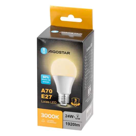 FOCO LED A70 E27 24W 1920LM 30K LUZ CÁLIDA AIGOSTAR 684071