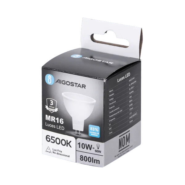 FOCO LED MR16 GU5.3 10W 800LM 65K LUZ FRÍA AIGOSTAR 683524
