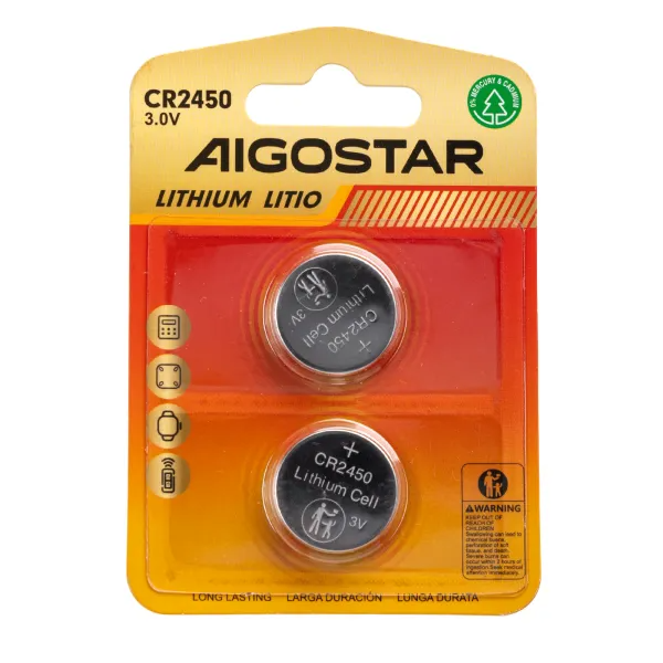 BLISTER 2 BATERÍAS DE BOTÓN CR2450 3V LITIO AIGOSTAR 560337