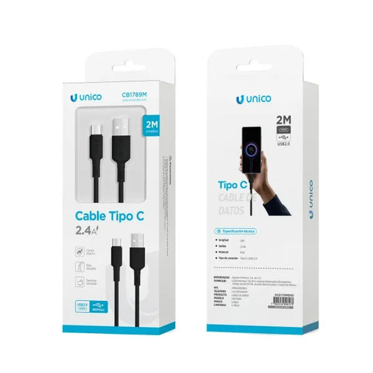 CABLE DE DATOS Y CARGA 2.4AMPS CON 2.00 METROS DE LONGITUD USB-A A TIPO-C AIGOSTAR 696173