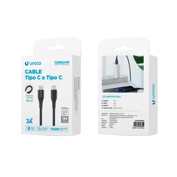 CABLE DE DATOS Y CARGA RAPIDA 1 METRO USB TIPO C 60W 3A AIGOSTAR 606301 CARGADOR