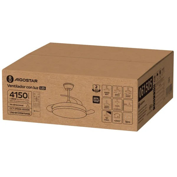 VENTILADOR RETRÁCTIL LED 36W ATENUABLE CCT MULTI TEMPERATURA AIGOSTAR 061505