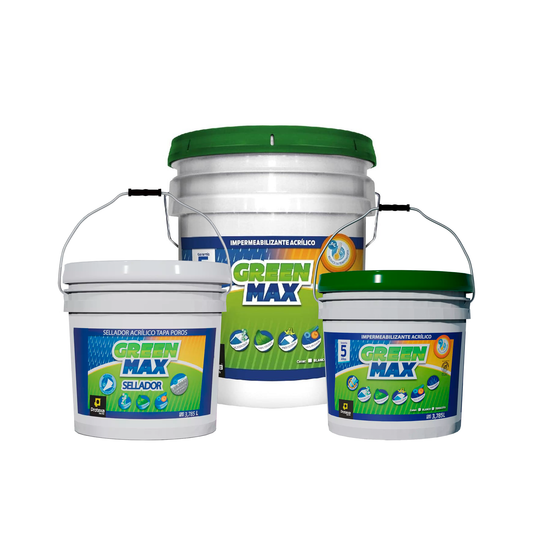 PAQUETE 19L IMPERMEABILIZANTE + GALON IMPERMEABILIZANTE ADICIONAL + GALON SELLADOR BLANCO 5 AÑOS GREEN MAX PROTEXA GREENMAX