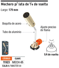 MECHERO PARA LATA DE GAS 65MM 1/4 TRUPER 11923 MECH-65