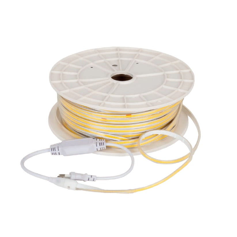 ROLLO DE 25MTS DE TIRA COB LED CONTINUO LUZ FRIA 127V FLEXIBLE CON CORTE CADA 25CMS LUMICRAFT COB127VW MANGUERA PLANA SUPER FLEXIBLE 6500K
