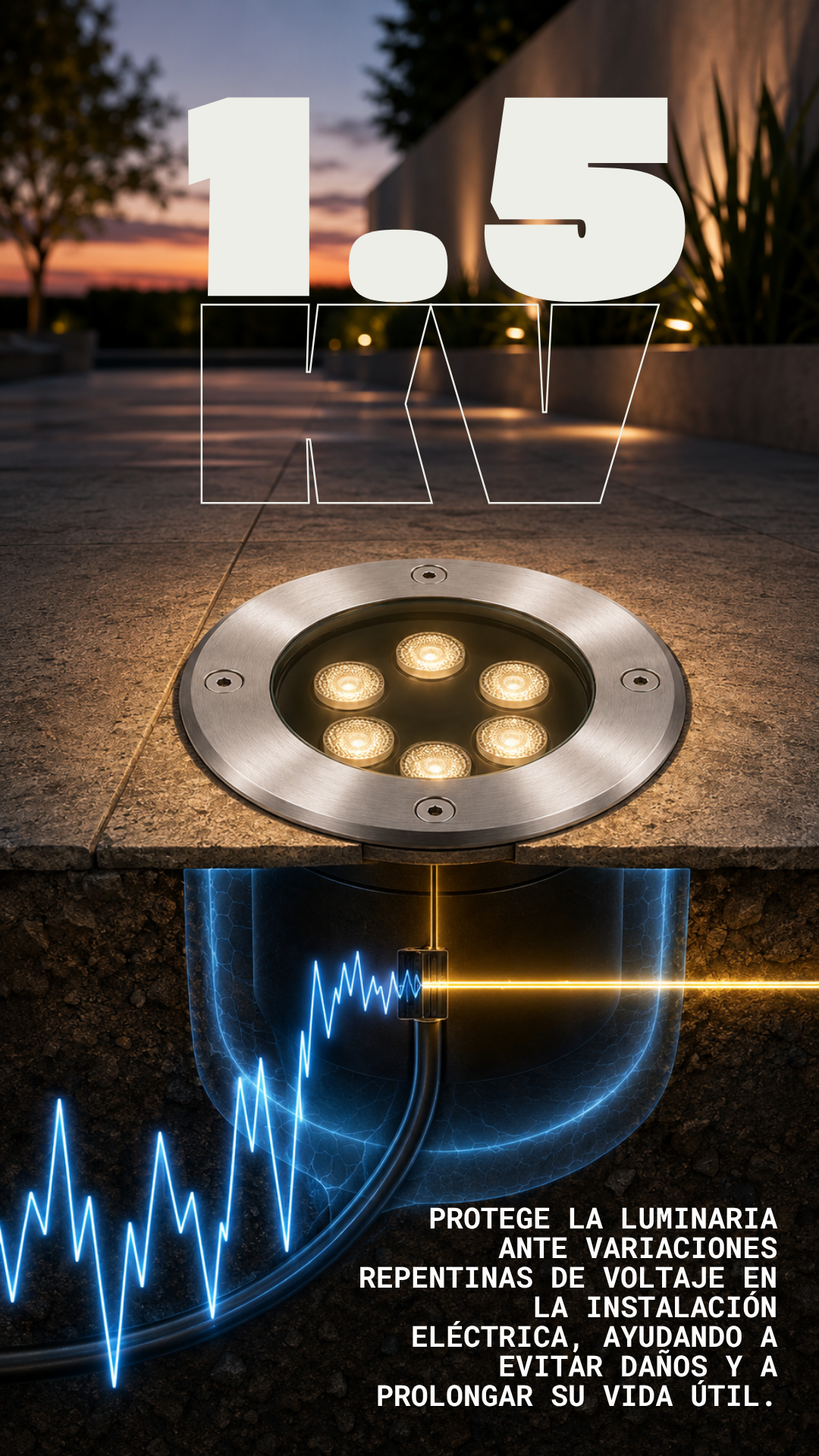 EMPOTRADO PISO PROTECCIÓN A IMPACTOS IK08 SUPRESOR DE PICOS 1.5KV 6W 30K LUZ CÁLIDA ICON EMPINT6W30KIP67