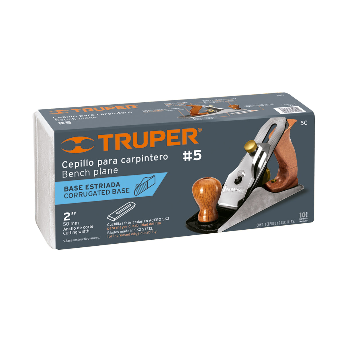 Cepillo para carpintero #5 base estriada TRUPER — foto oficial 2