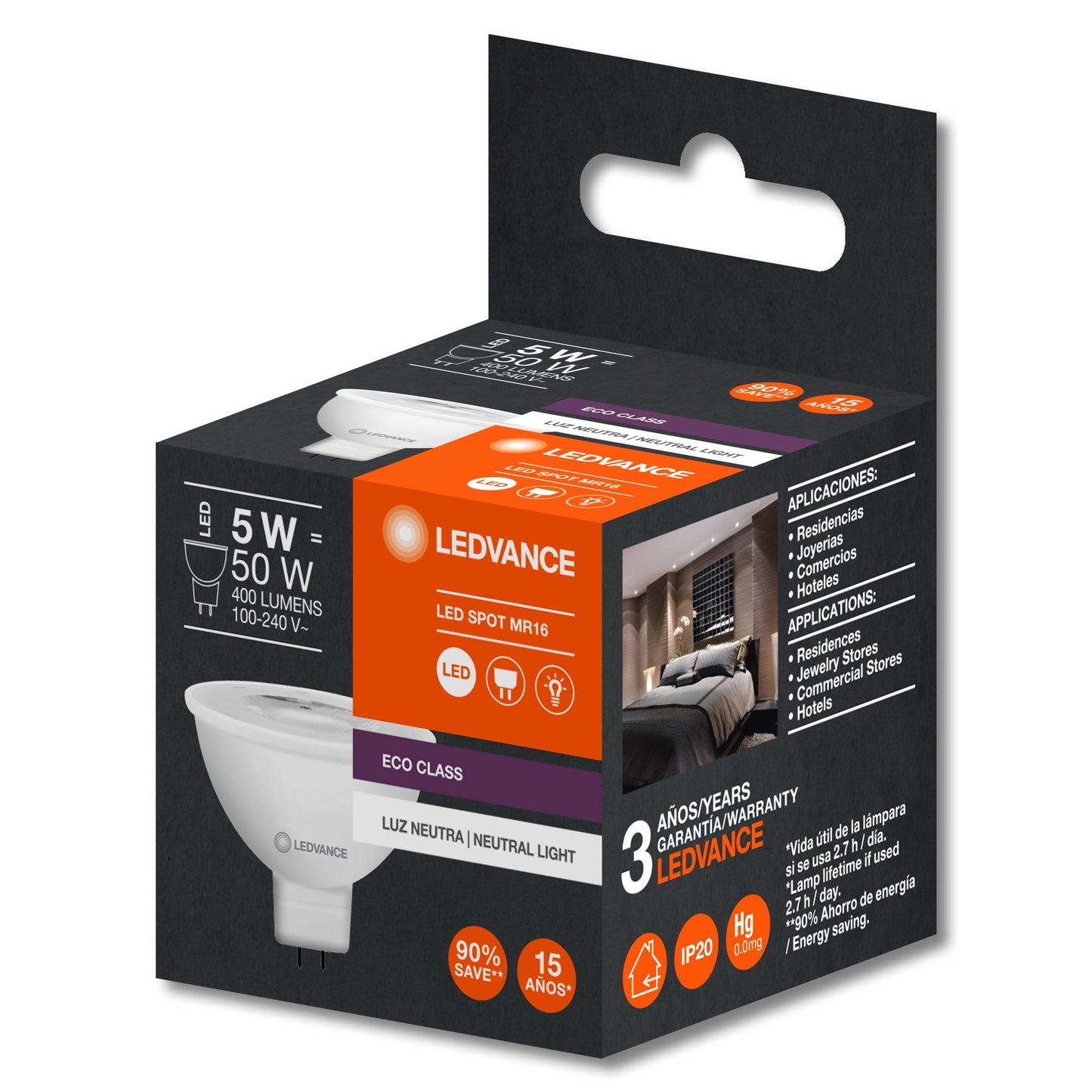 FOCO MR16 GU5.3 5W 400LM 40K LUZ NEUTRA LEDVANCE 85141