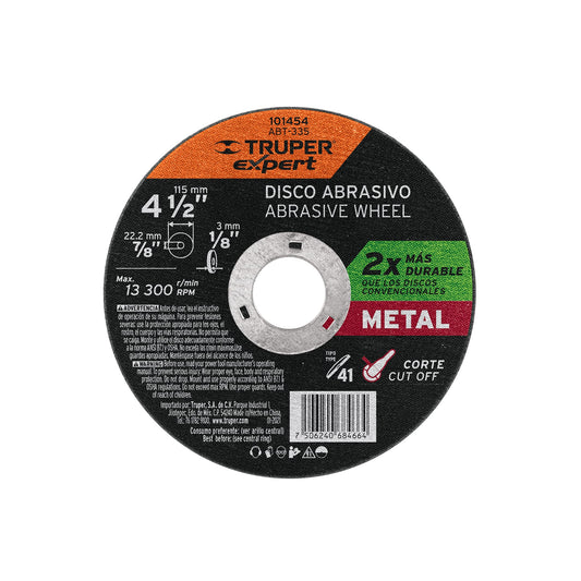 Disco para corte de metal 4-1/2' tipo 41, TRUPER EXPERT, Expert, SKU 101454