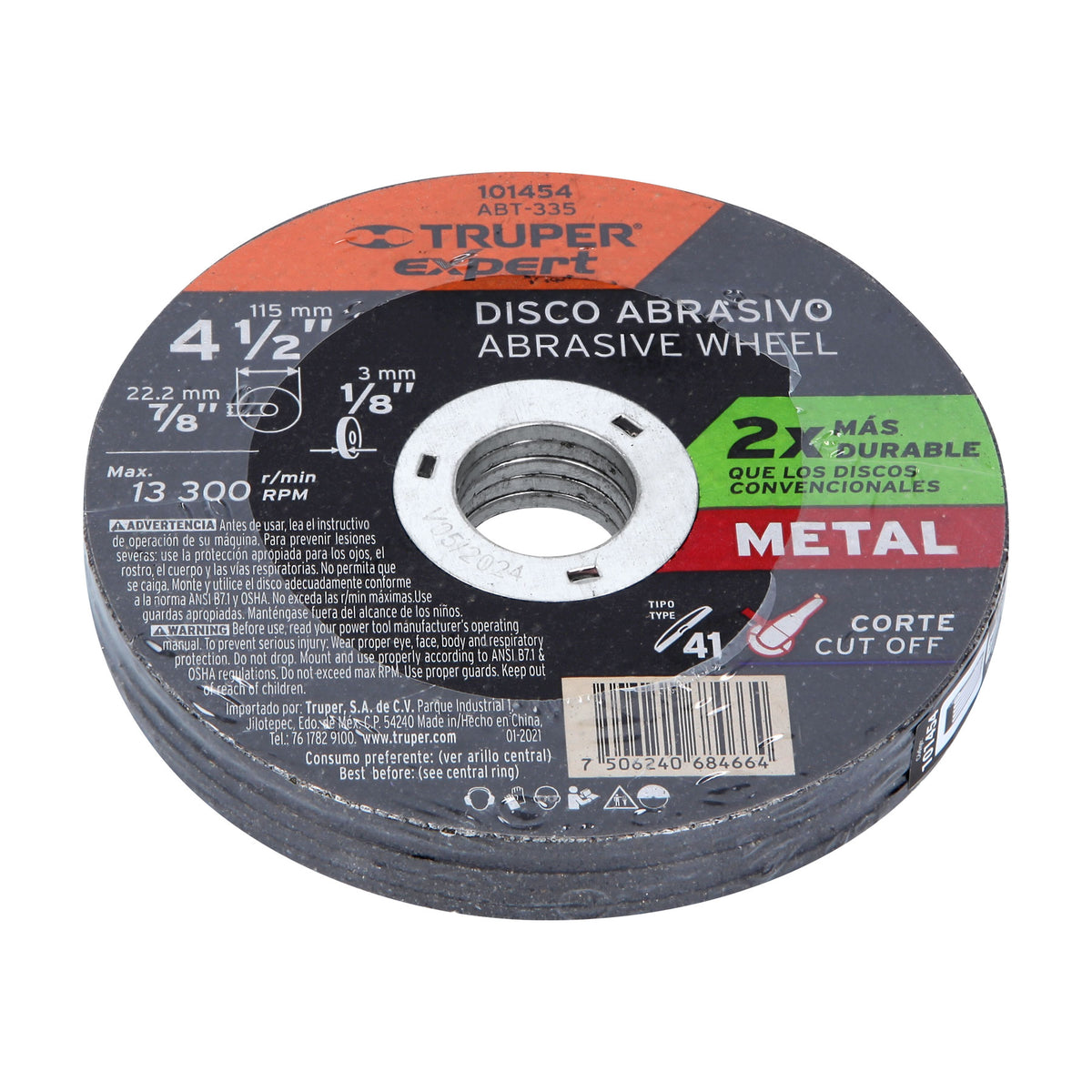 Disco para corte de metal 4-1/2' tipo 41, TRUPER EXPERT, Expert, SKU 101454 — vista 2