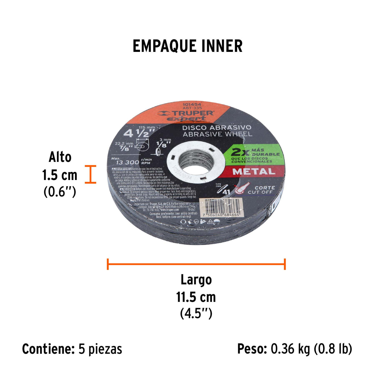 Disco para corte de metal 4-1/2' tipo 41, TRUPER EXPERT, Expert, SKU 101454 — vista 6