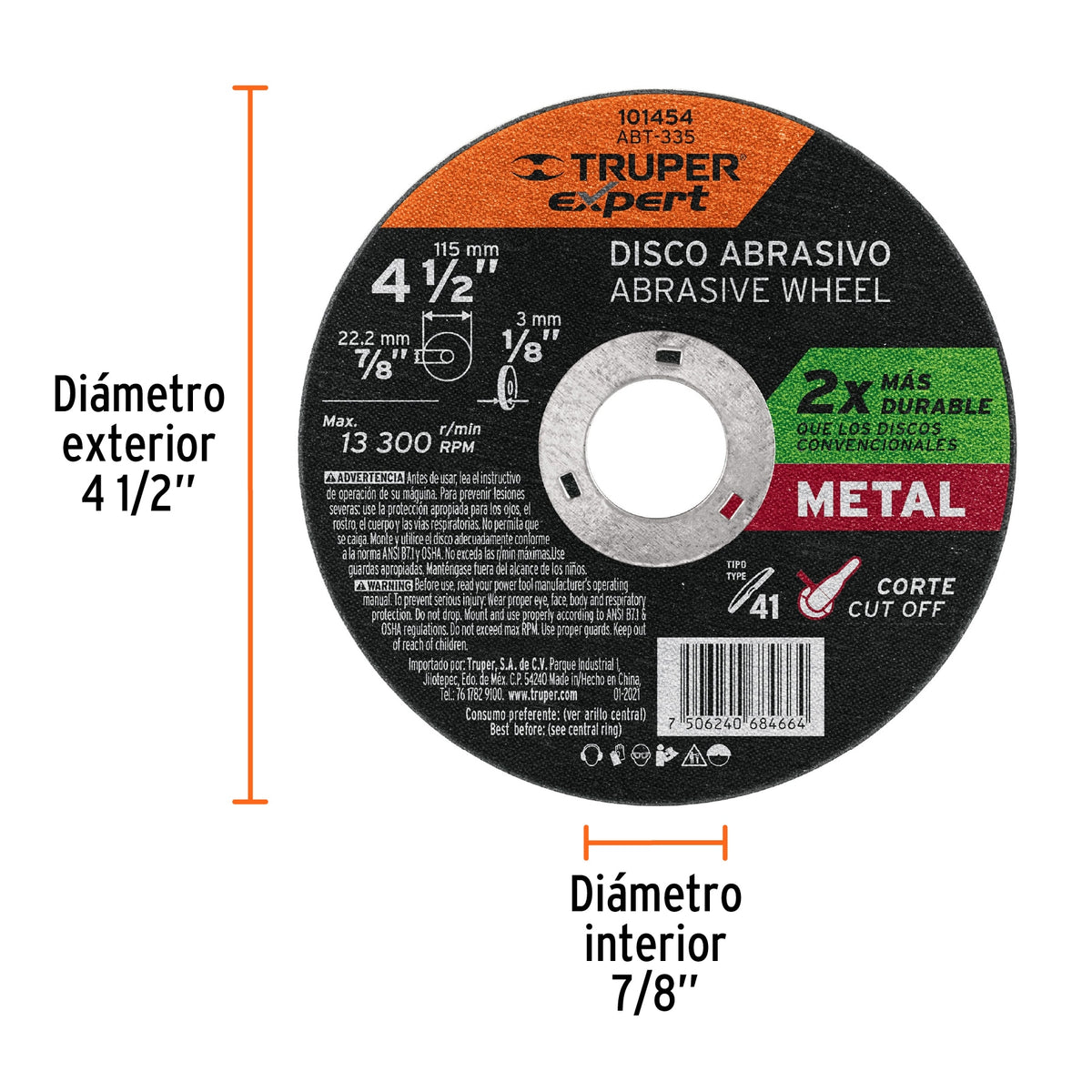Disco para corte de metal 4-1/2' tipo 41, TRUPER EXPERT, Expert, SKU 101454 — vista 3