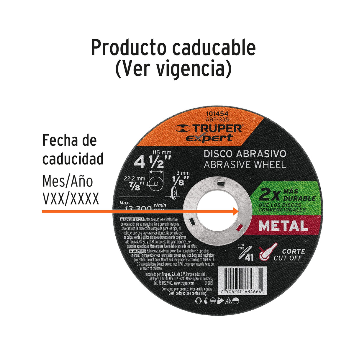 Disco para corte de metal 4-1/2' tipo 41, TRUPER EXPERT, Expert, SKU 101454 — vista 4