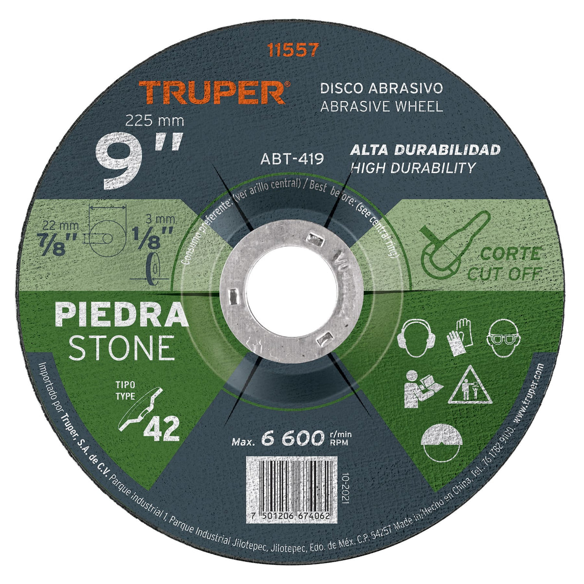 Disco Tipo 42 de 9' x 3.2 mm para corte de piedra, TRUPER — foto oficial 1